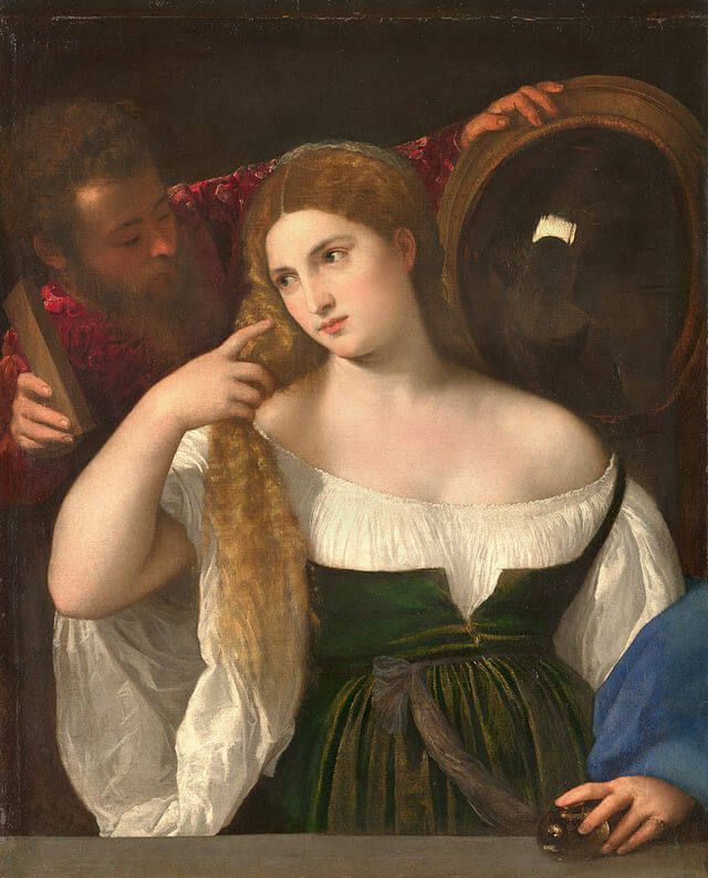 «Портрет молодой женщины перед зеркалом» Тициан